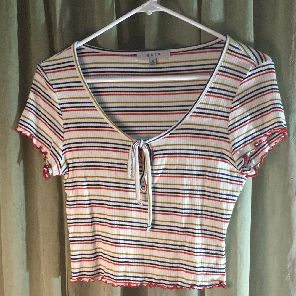 Retro Inspired Striped Tie Front Crop Top